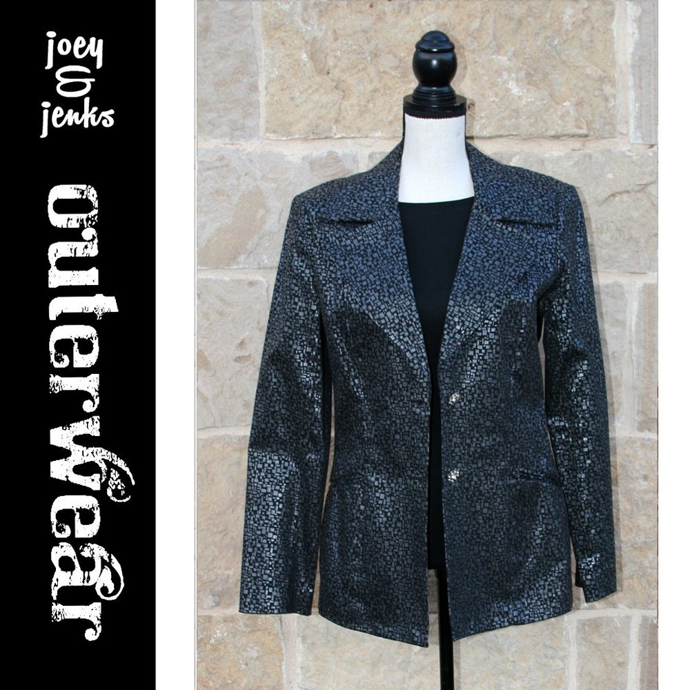 Designer Dina Bar-El Black & Pewter Jacket Size 10